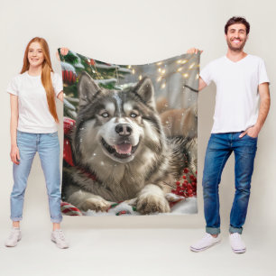 Cobertor De Velo Cachorro Malamute do Alasca Natal Festivo