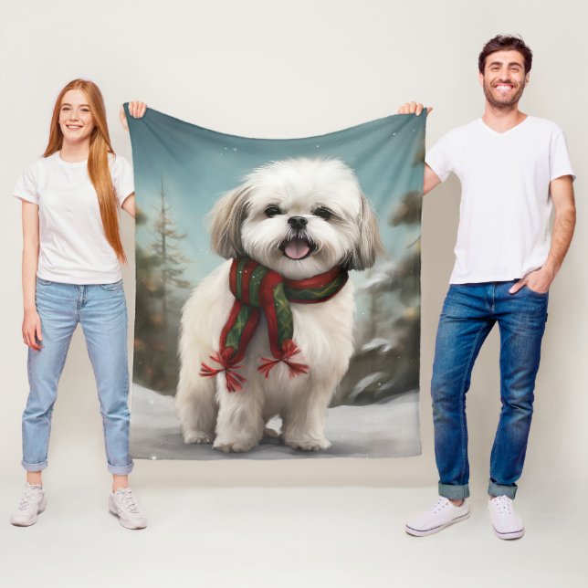 Cobertor De Velo Cachorro Malti Tzu na Neve Natal (In Situ)