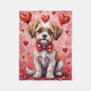 Cobertor De Velo Cachorro Malti Tzu no Dia dos Namorados sentado co