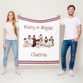 Cobertor De Velo Cachorro Passa Feliz Bolso de Natal com Nome