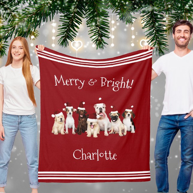 Cobertor De Velo Cachorro Passa O Banheta Vermelho De Natal Com Nom (Cute Dogs Red Christmas Blanket With Name)