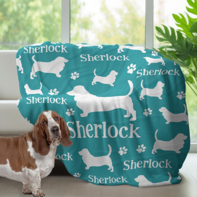 Cobertor De Velo Cachorro Personalizado Cachorro Azul (Basset hound blanket)