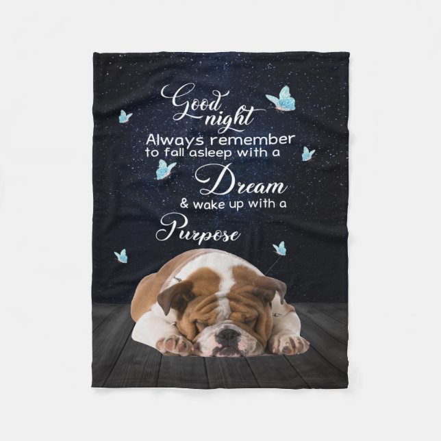 Cobertor De Velo Cachorro Personalizado Inclinado, Bulldog Boa Noit (Frente)
