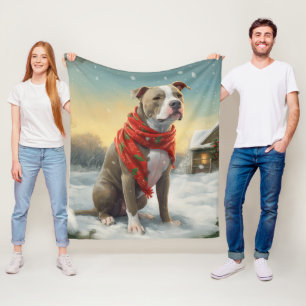 Cobertor De Velo Cachorro Pitbull na Neve Natal