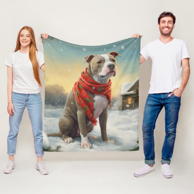 Cobertor De Velo Cachorro Pitbull na Neve Natal (In Situ)