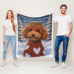 Cobertor De Velo Cachorro Poodle Fofo de Suéter Vermelho com Coraçã