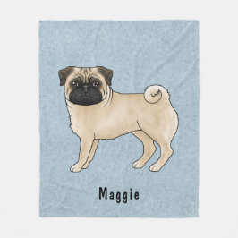Cobertor De Velo Cachorro Pug Cor de Pele com Nome Personalizado Az