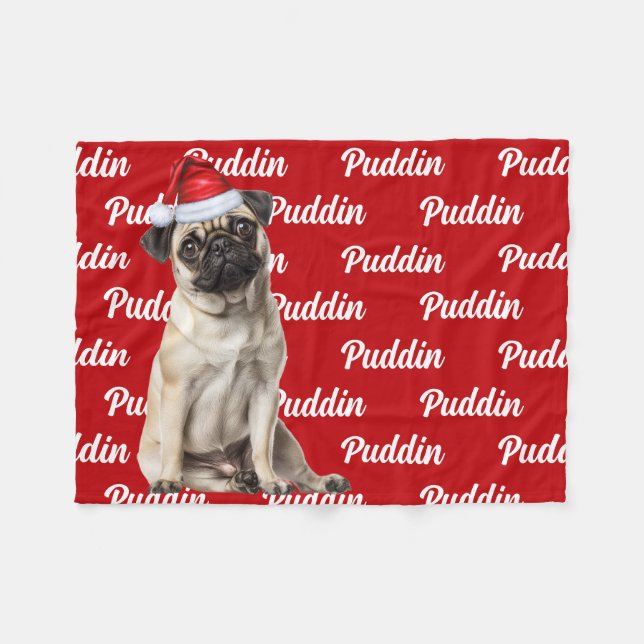 Cobertor De Velo Cachorro Pug Engraçado com Nome Padrão Natal (Frente (Horizontal))