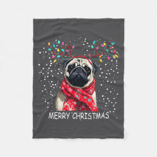 Cobertor De Velo Cachorro Pug Feminino Chapéu de Natal do Papai Noe