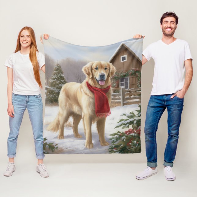 Cobertor De Velo Cachorro Retriever Dourado na Neve Natal (In Situ)