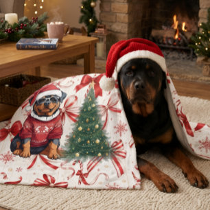 Cobertor De Velo Cachorro Rottweiler Aconchegante e Árvore de Natal
