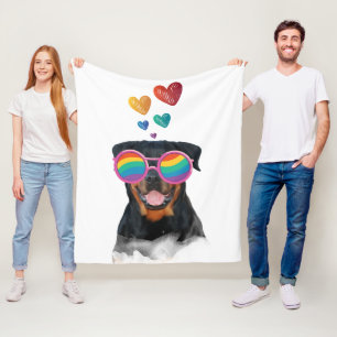 Cobertor De Velo Cachorro Rottweiler com Corações Dia dos Namorados