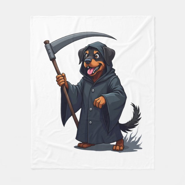 Cobertor De Velo Cachorro Rottweiler da Grim Reaper (Frente)