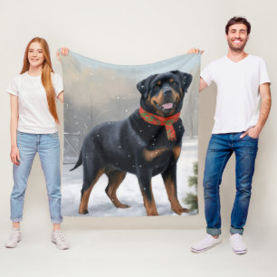 Cobertor De Velo Cachorro Rottweiler na Neve Natal