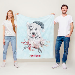 Cobertor De Velo Cachorro Rouco de Natal num Chapéu Santa