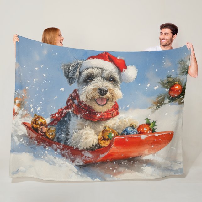 Cobertor De Velo Cachorro Schnauzer em Trenó Deixe Nevar Natal (In Situ)
