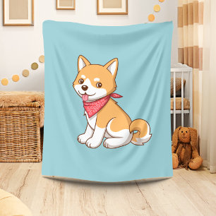 Cobertor De Velo Cachorro Shiba Inu Fofinho no Azul