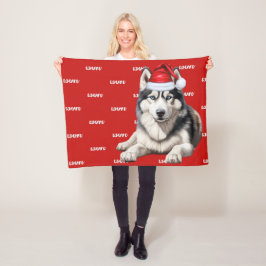 Cobertor De Velo Cachorro Siberiano Husky com nome e Natal padrão