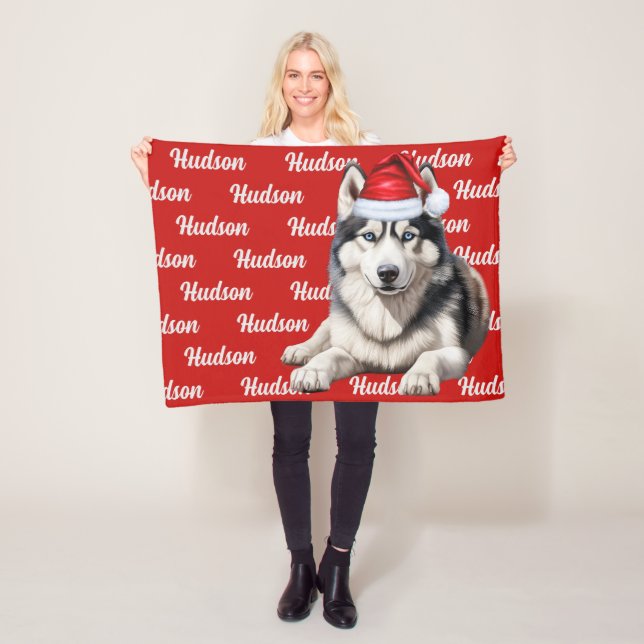 Cobertor De Velo Cachorro Siberiano Husky com nome e Natal padrão (In Situ)