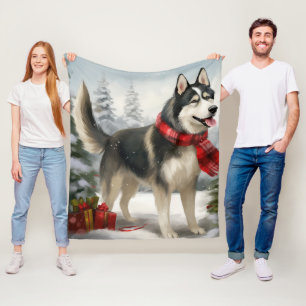 Cobertor De Velo Cachorro Siberiano Husky no Natal da Neve
