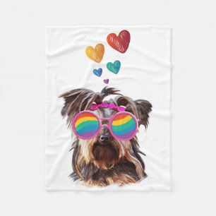 Cobertor De Velo Cachorro Yorkie com Corações Dia dos Namorados
