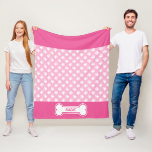 Cobertor De Velo Cachorros Cor-De-Rosa E Branco E Ossos Com Nome