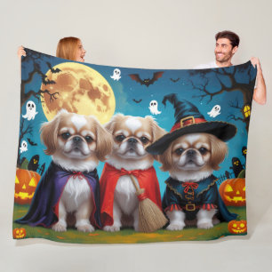 Cobertor De Velo Cachorros Pekingeses Pumpkin Halloween Engraçado
