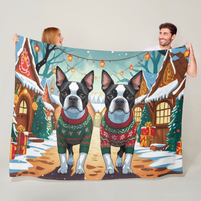 Cobertor De Velo Cães Boston Terrier Natal Neve Férias (In Situ)