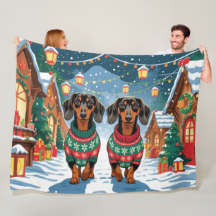 Cobertor De Velo Cães Dachshund Natal Neve Férias