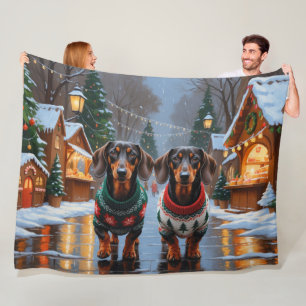 Cobertor De Velo Cães Dachshund Natal Neve Férias