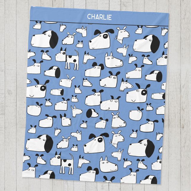 Cobertor De Velo Cães Divertidos Personalizados (Fun dog cartoon blue personalized custom name fleece blanket)