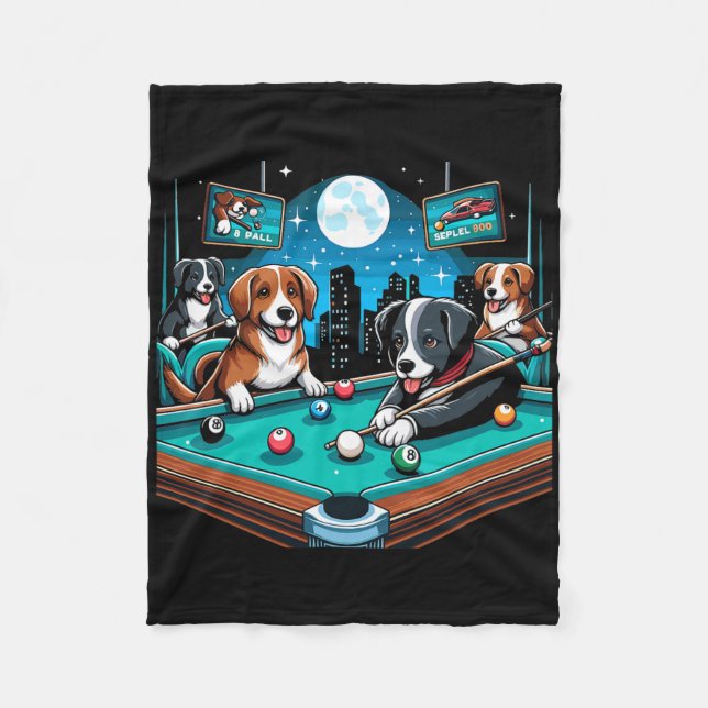 Cobertor De Velo Cães Jogando Piscina Bilhar Mesa 8 Bola (Frente)