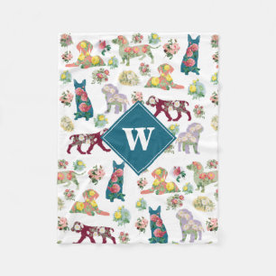 Cobertor De Velo Cães Padrão e Vintage Flutuantes de Aquarelas Mo