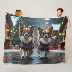 Cobertor De Velo Cães Papillon Natal Neve Férias