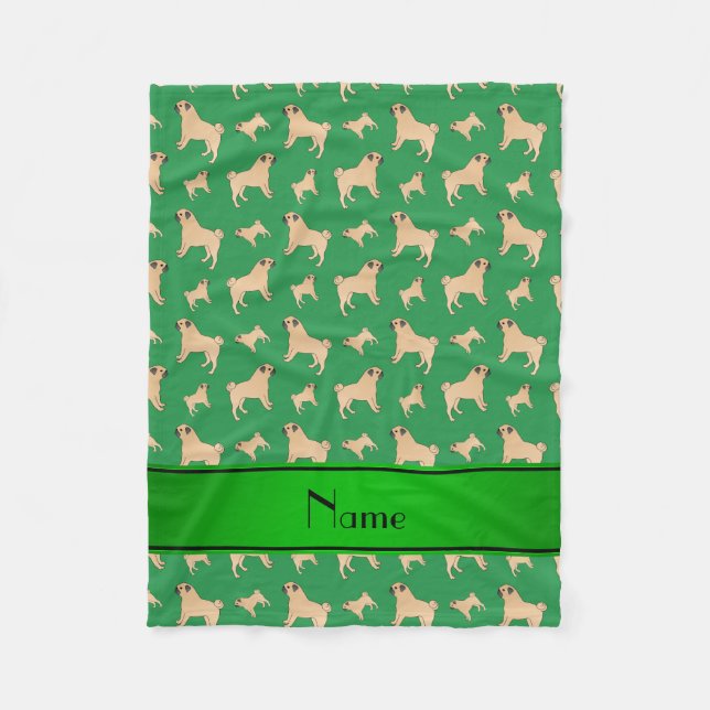 Cobertor De Velo Cães verdes conhecidos personalizados do Pug (Frente)