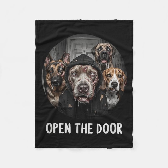 Cobertor De Velo Cães Zumbis Divertidos de Halloween Abram a Porta (Frente)