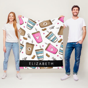 Cobertor De Velo Café, Café Feijão, Corações, Seu Nome