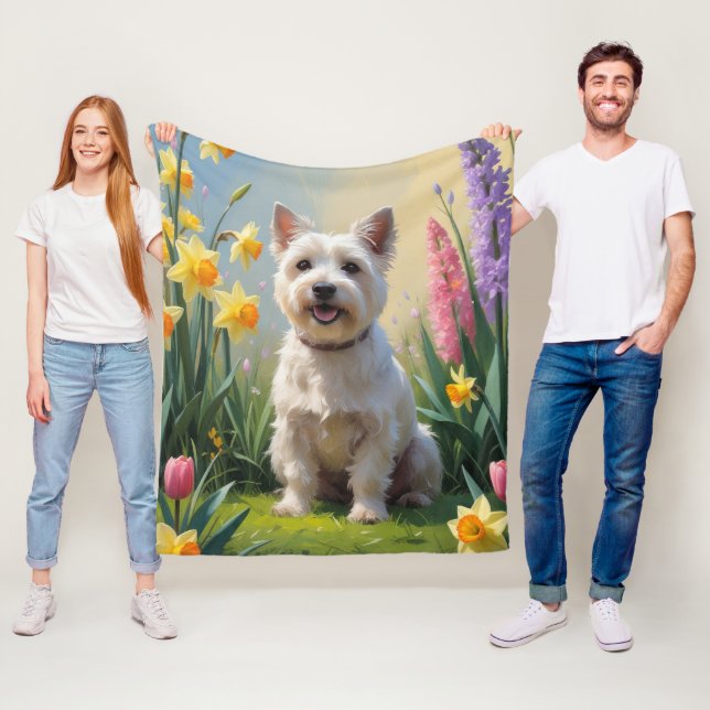 Cobertor De Velo Cairn Terrier Cachorro Pintura Flores de Primavera (In Situ)