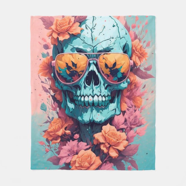 Cobertor De Velo Calavera Floral Colorida (Frente)