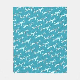 Cobertor De Velo Caligrafia Personalizada Azul Turquesa Nome Repeti