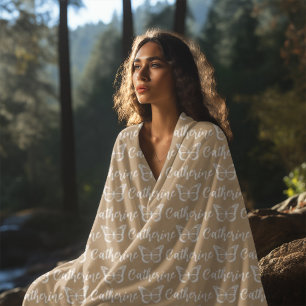 Cobertor De Velo Camelo de Nome da Caligrafia Personalizada da Borb