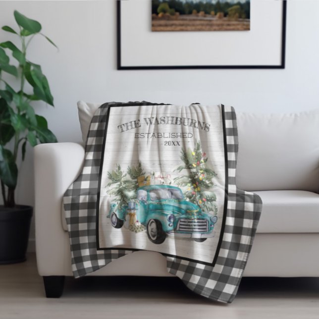 Cobertor De Velo Caminhão Russo Blue Farmhouse | Nome da família em (Criador carregado)