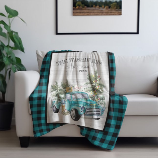 Cobertor De Velo Caminhão Russo Blue Farmhouse | Nome da família em (Criador carregado)