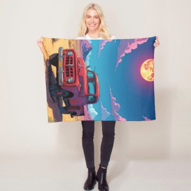 Cobertor De Velo Caminhonete clássica americana  (Retro Red Pickup Truck Desert Moon blanket - soft and colourful available  in 3 different sizes. 

)