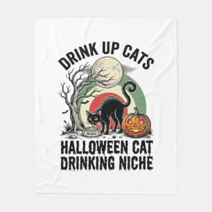 Cobertor De Velo Camisa do Gato de Halloween Bebendo Lua Vintage Fe