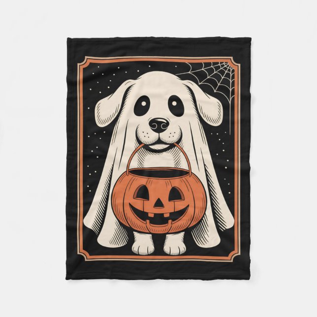 Cobertor De Velo Camisa engraçada de cachorro fantasma de Halloween (Frente)