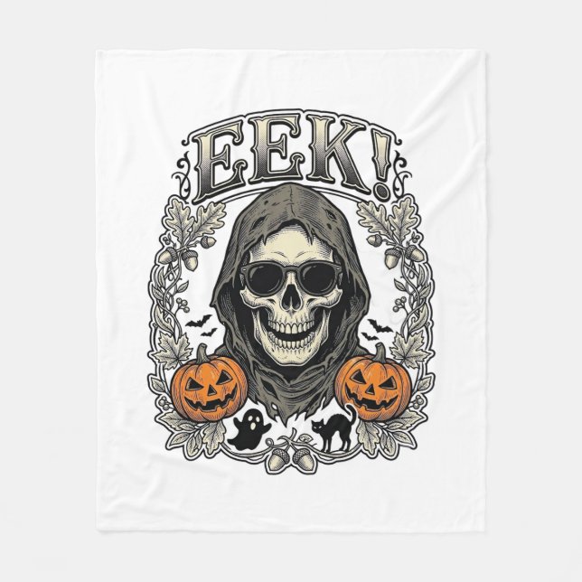 Cobertor De Velo Camisa Gráfica de Caveira de Halloween com Gravaçã (Frente)