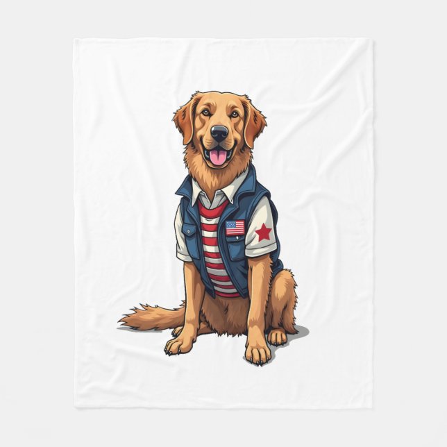Cobertor De Velo Camisa Patriótica de Cachorro de Serviço Golden Re (Frente)