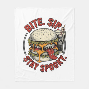 Cobertor De Velo Camisa Spooky Burger Gravura Vintage Halloween Gr