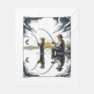 Cobertor De Velo Camisa Vintage de Gravura de Pai e Filho Pescando 